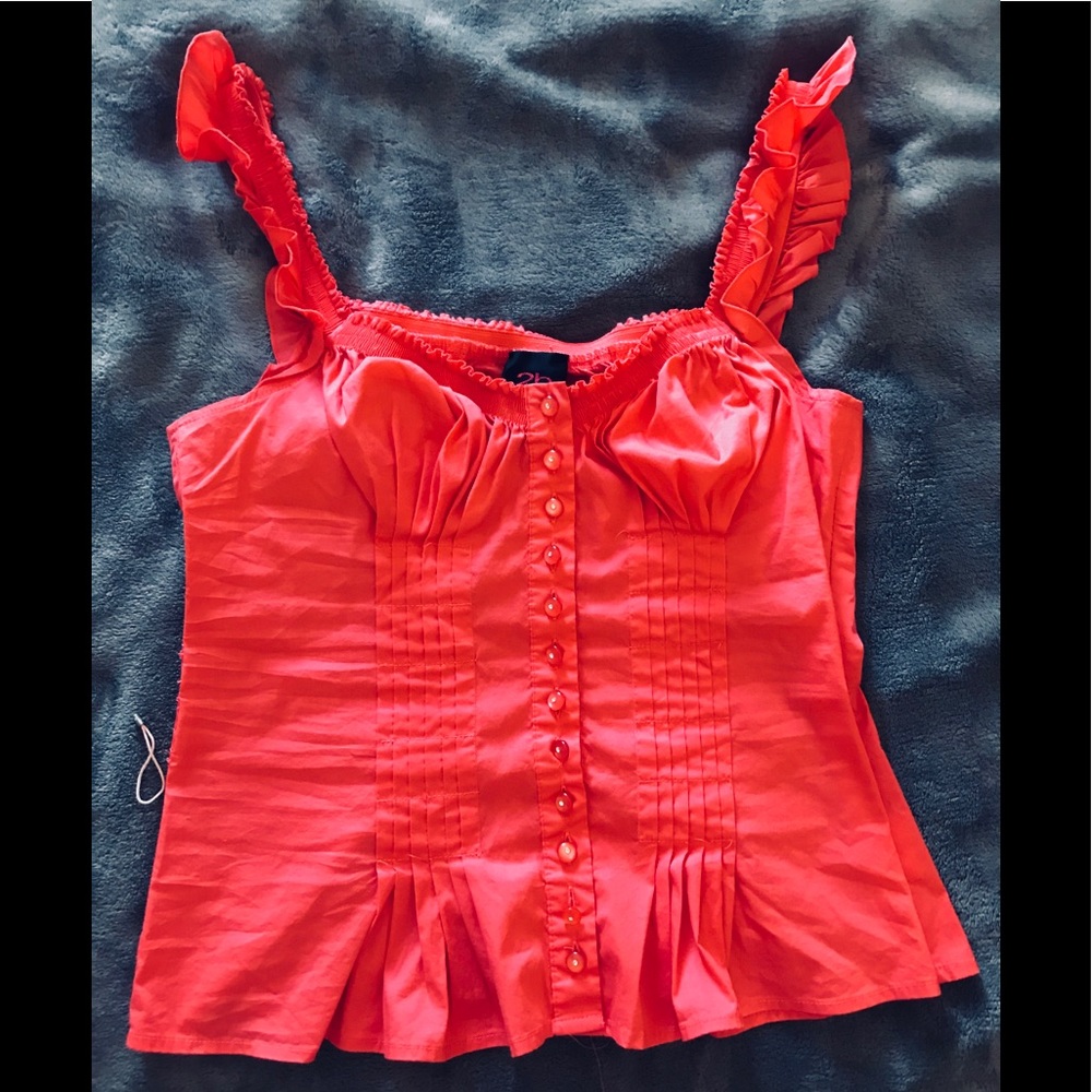 ADORABLE + SEXY “2B BEBE” CORAL BUTTON-UP TANK TOP